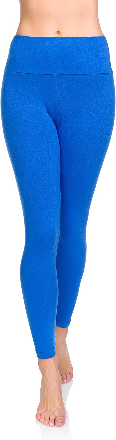 SOFTSAIL Leggings 95% Cotton Womens Leggings High Waist Leggings Full Length Ladies High Waisted Leggings Tummy Control Lady Legging Stretchy Pants Free Time Relax Walking