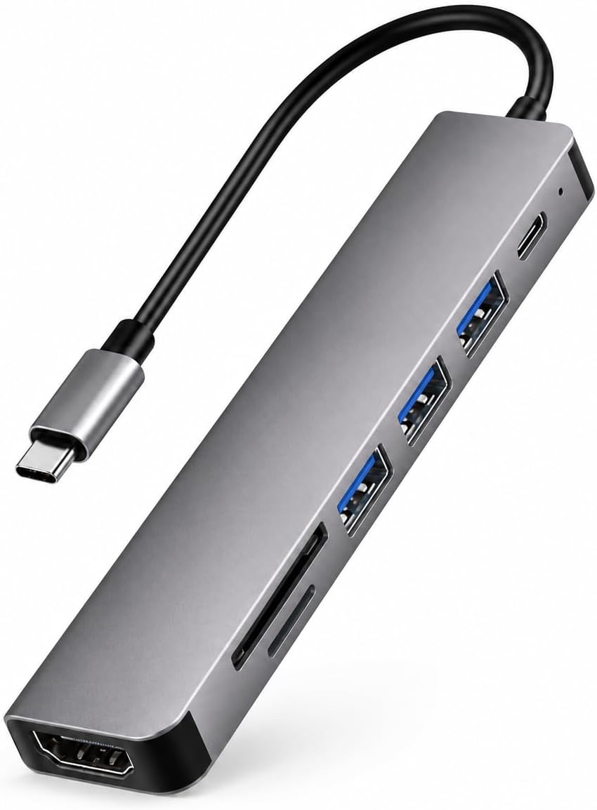 Hub USB C 7-en-1 avec HDMI 4K@60Hz, 3 Ports USB-A 3.0, USB-C Data, Charge Rapide 100W, Lecteur Cartes SD/TF, Dock USB C Compatible Ordinateurs Portables, Tablettes et Smartphones