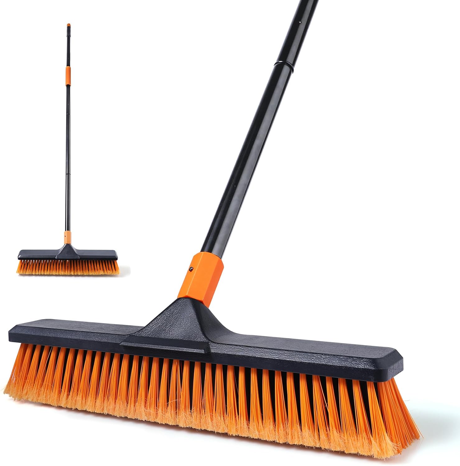 Balai de jardin d'extérieur très résistant, brosse pour gazon artificiel 2-1 CLEANHOME 45,7 cm, convient pour les jardins, usines, écoles, cour brosse robuste d'extérieur (orange noir)
