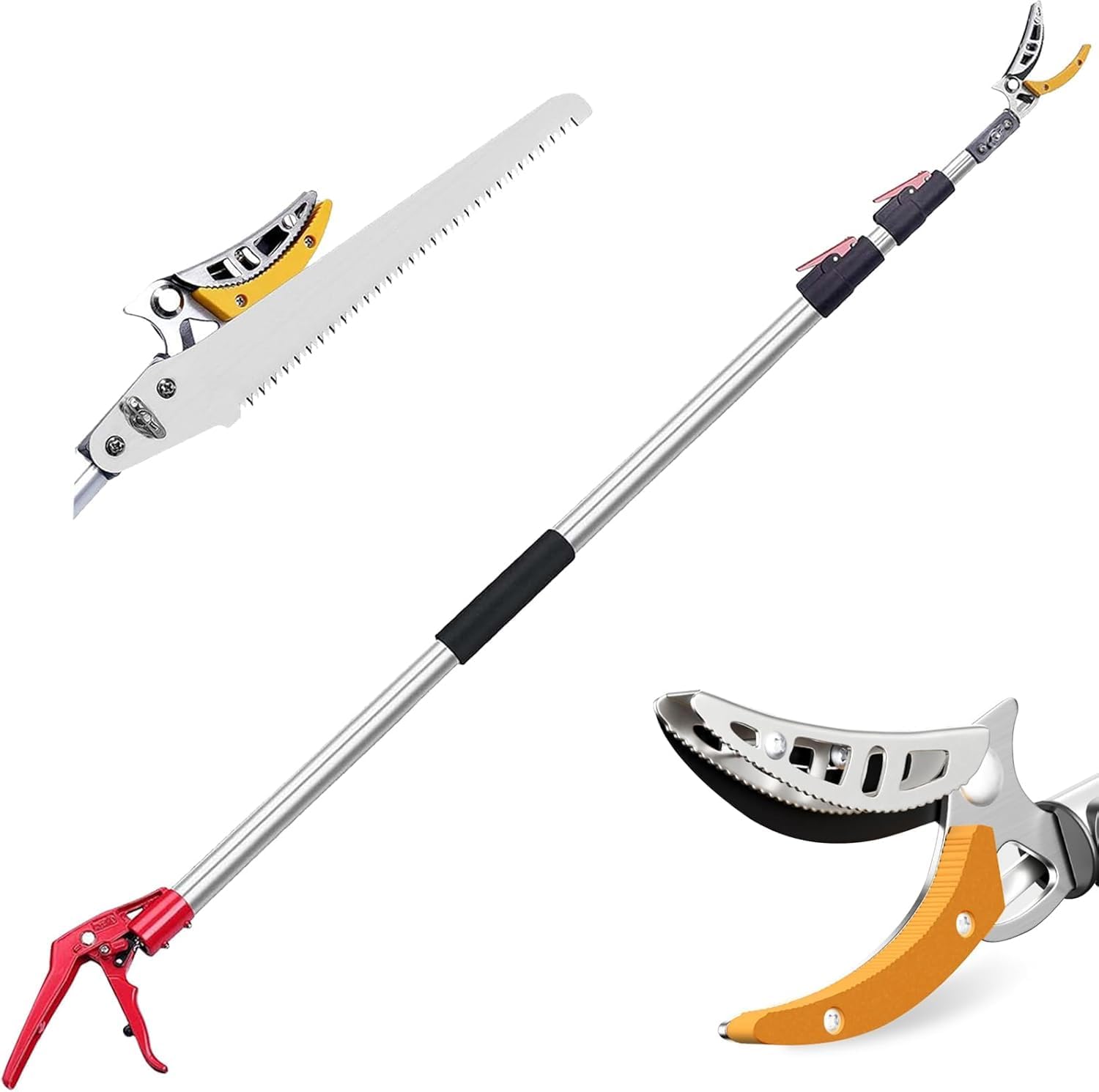 Sécateur Télescopique, Girafe télescopique extensible manuel avec manche Étang sécateur télescopique, grand Rose Ciseaux Co Long Manche Ciseaux télescopiques Echenilloir (1,3 à 2,3 m)