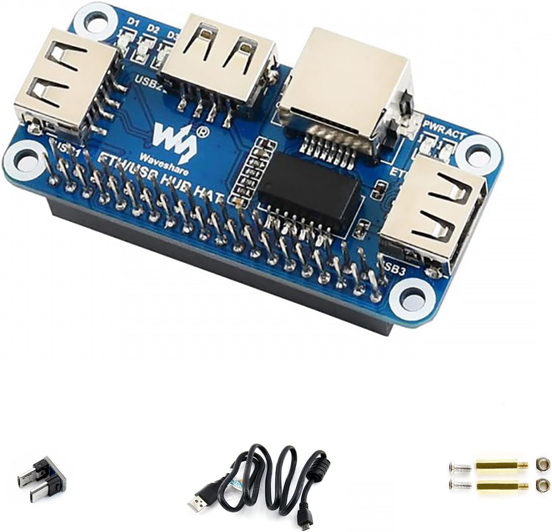 Waveshare Ethernet/USB HUB Hat for Raspberry Pi, 1x RJ45 Ethernet Port Based on RTL8152B Chip, 3X USB Ports Perfectly Fit The Zero/Zero W/Zero WH