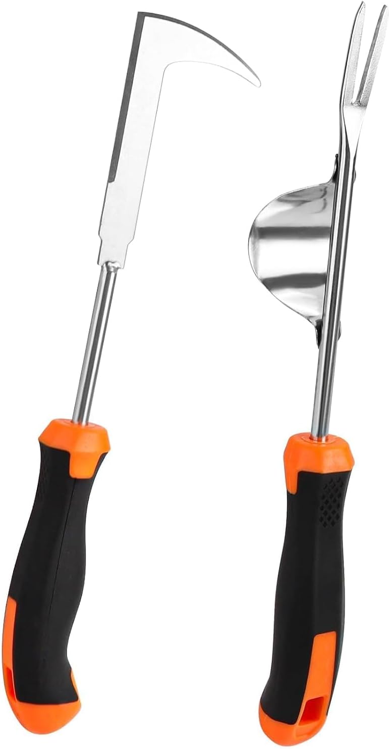 2 Pièces Désherbeur Manuel Acier Inoxydable, Désherbeur de Fissures, Outil d'arrachage de Mauvaises Herbes, Arrache Racine Outil Gouge Désherbage pour Désherber Votre Jardin, Creuser