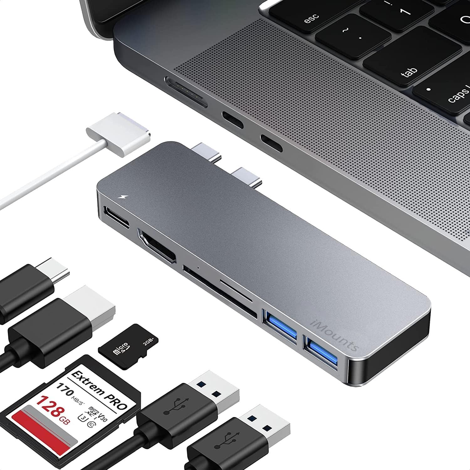 Hub USB-C Bleu Nuit - Adaptateur pour MacBook Air M2/M3/M4 avec HDMI, Thunderbolt 3, USB 3.0 & Lecteur de Carte SD - Minuit (Midnight Blue)