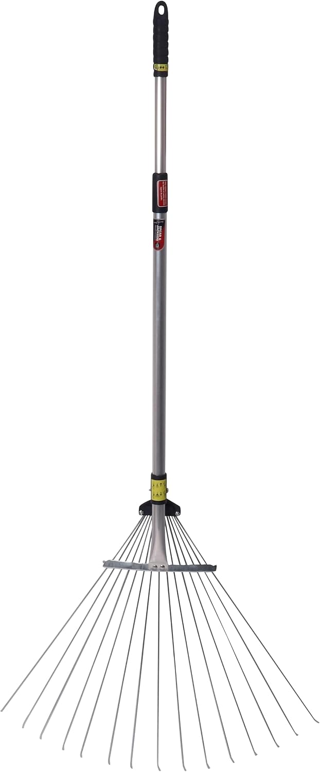 Spear & Jackson – Balai à Gazon Extensible | 15 Dents Acier réglables de 19 à 60 cm | Manche télescopique Aluminium 82–166 cm