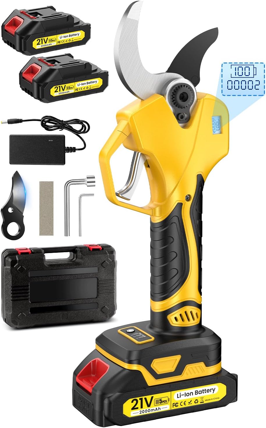 Sécateur Électrique Sans Fil, Secateur Electrique avec 3 Ouvertures de Lame Réglables, 1000w Moteur et L'écran pour Élagage, Sécateur a Batterie Compatible le Batterie Makita pour Branches et Arbustes