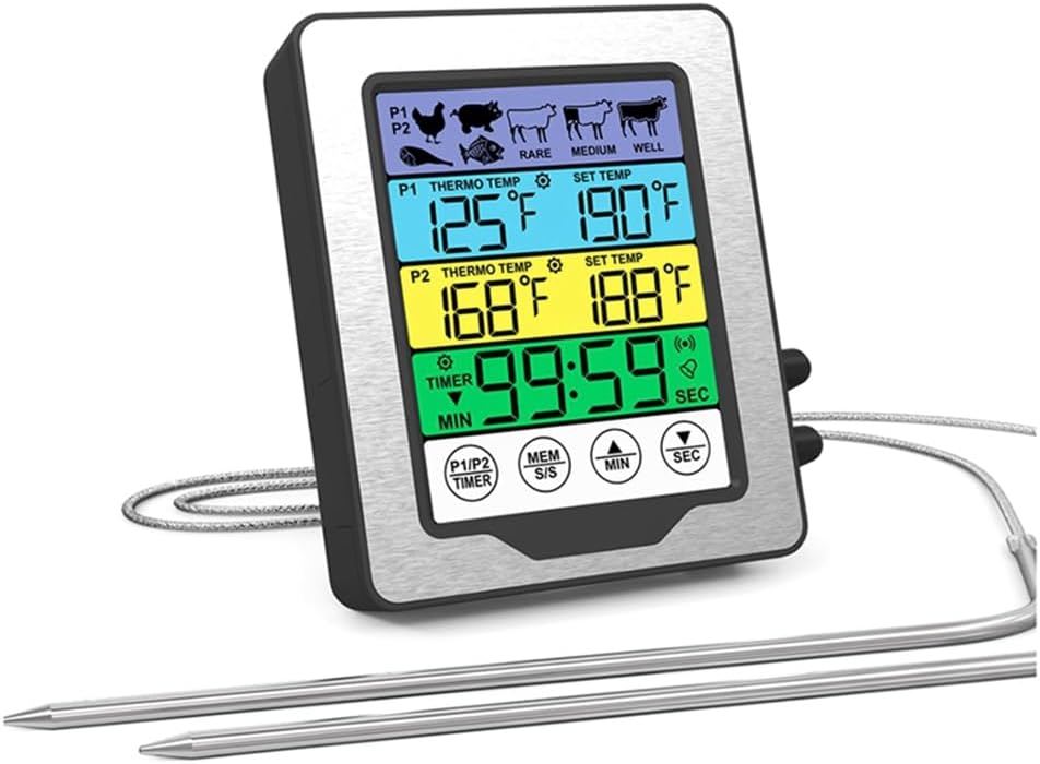 KICHI 1 PCS Intérieur et Extérieur Double Sonde Écran Four à Viande Barbecue Nourriture Cuisine Thermomètre de Cuisson Accessoires de Cuisine en Plastique