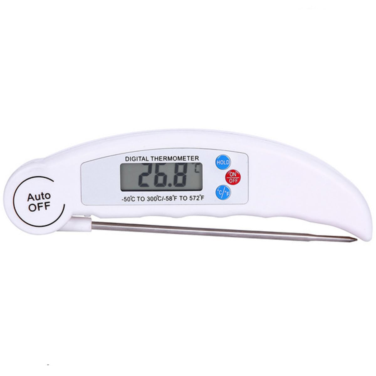 Toyvian Thermomètre de Cuisson Pliable en Acier Inoxydable Blanc 50°c à 300°c pour Viande Bbq, Pâtisserie Cuisine, Sonde Anti-poussière, Outil Précis pour Aliments et Liquides