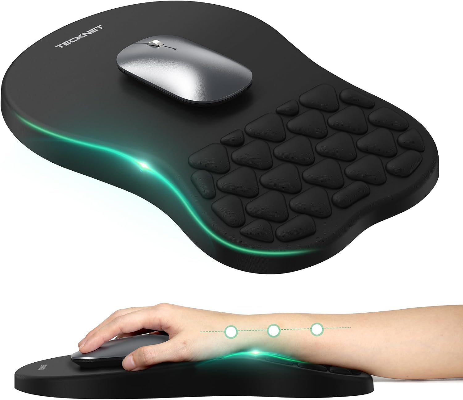TECKNET Tapis de Souris Ergonomique Repose-Poignet Mousse Mémoire, Noir