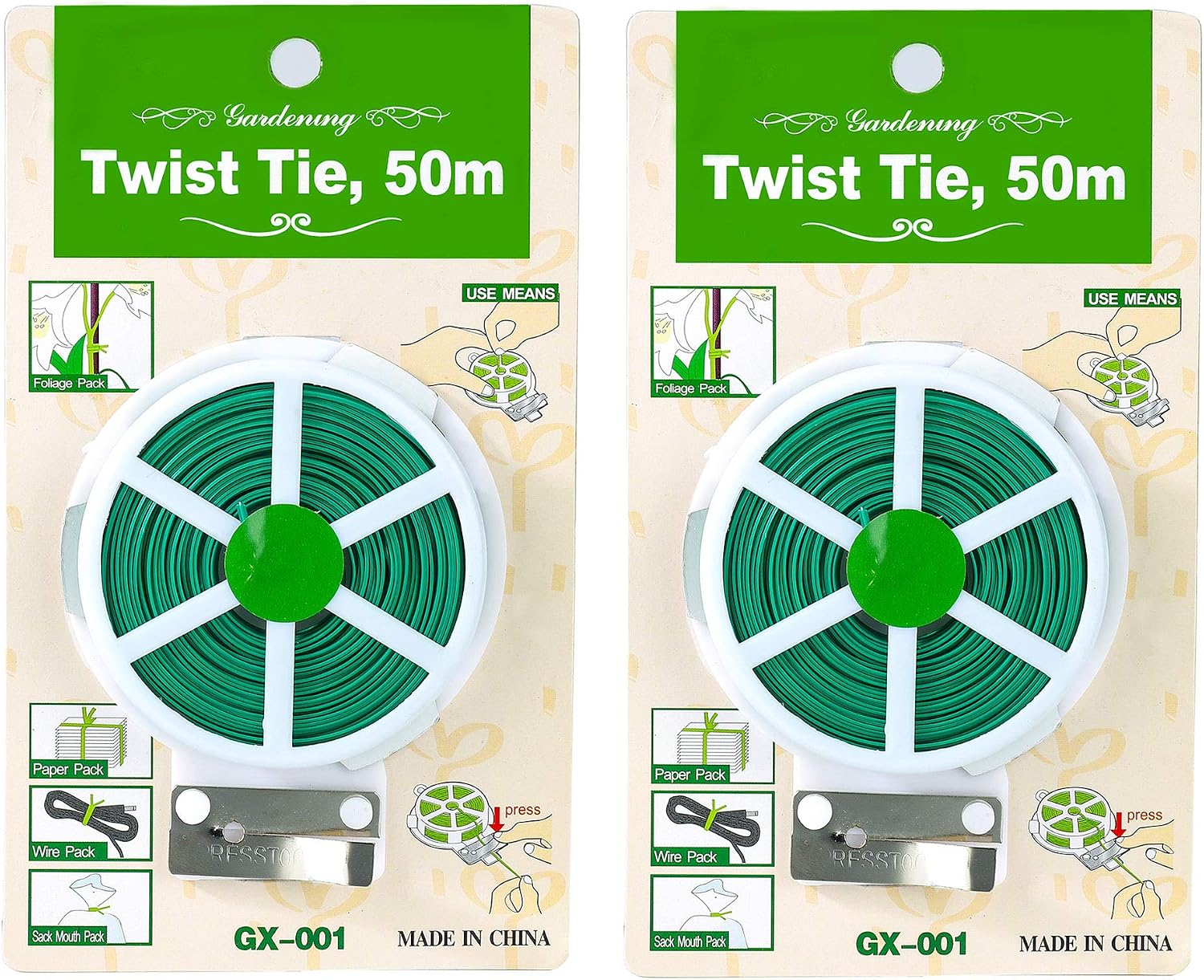 Attaches de Jardin pour Plantes Cravates en Fil de Plantes Lien de Soutien de Plante Multifonctionnel avec Coupe pour Organisation de Jardinage à Domicile 2 Rouleaux 100m (Vert)