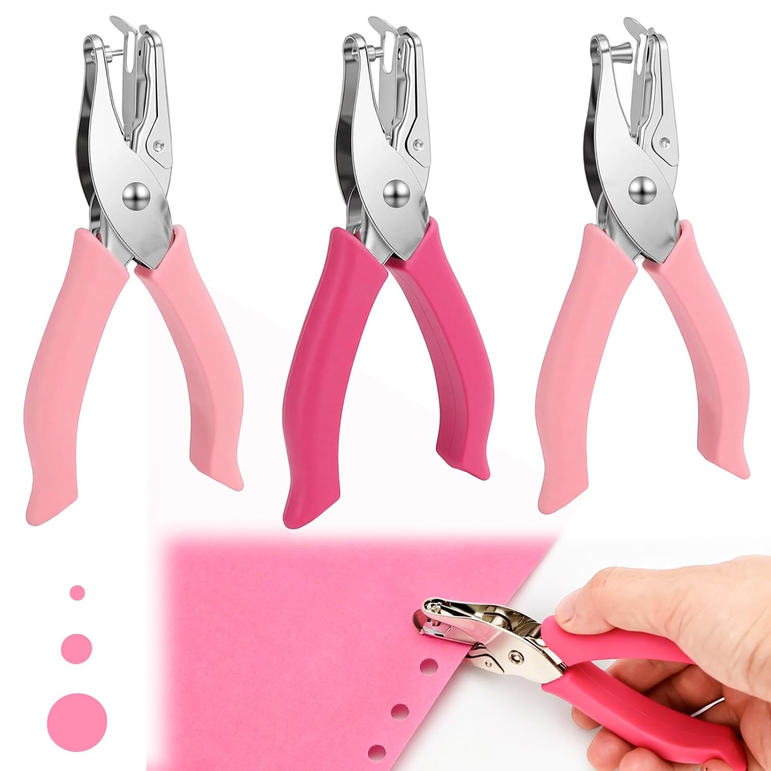 KOUHA Perforatrice à Un Trou 3pcs - 1.5mm, 3 mm et 6 mm Main Perforatrice en Métal pour Papier avec Poignée Souple pour Projets DIY Scrapbooking Création de Cartes