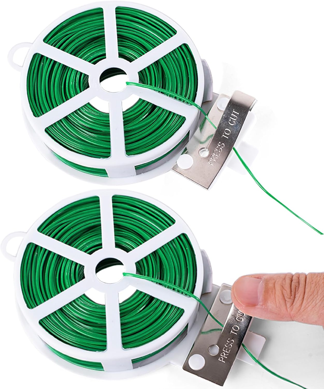 KINGLAKE 50m Fil de Fer Jardin Vert- Attache Plante Grimpante avec Cutter, Fil Plastifié Soft, Fil Torsadé pour Plantes, Vignes, Arbustes et Fleurs