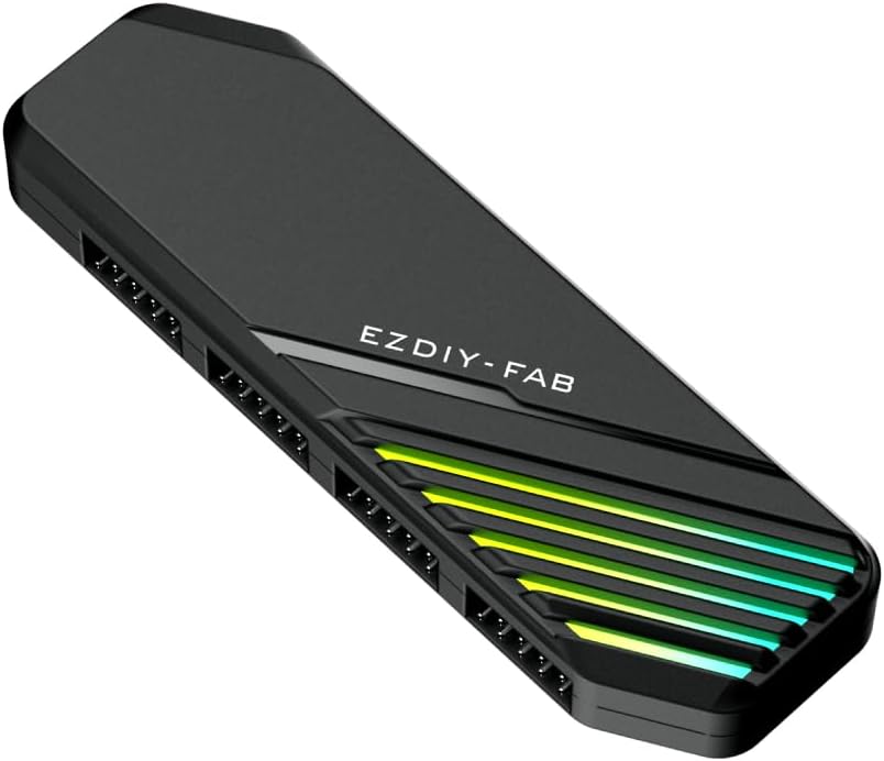 EZDIY-FAB MH01 Hub USB Interne 2.0 9 Broches, Hub 4 Ports USB Alimenté par SATA avec Connexion Type-C Intégrée, Fixation Magnétique, Design Compact pour PC, AIO, Watercooling, Hub RGB – Noir