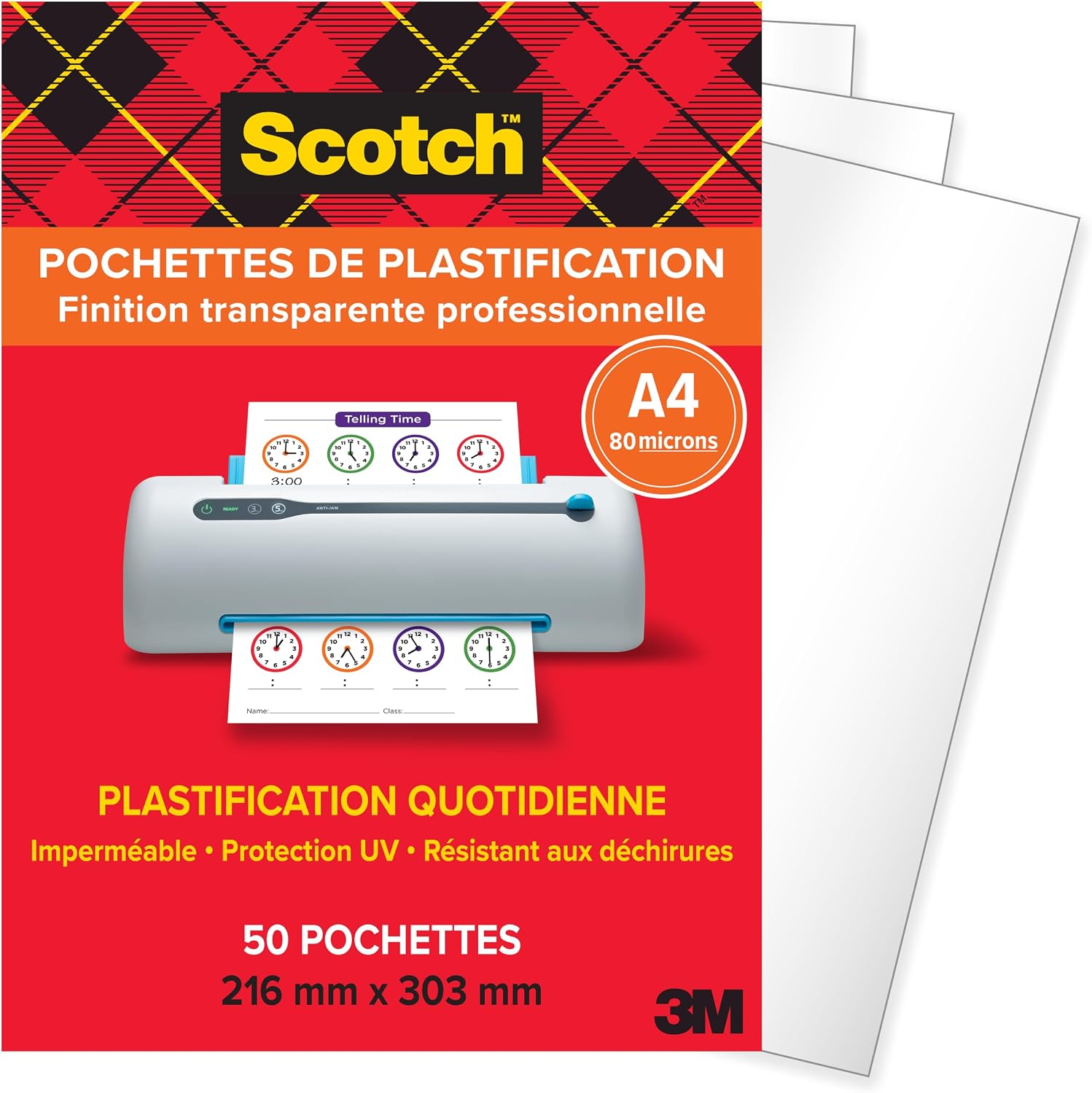 Scotch Pochettes de Plastification Thermiques A4, 80 Microns, 50 Pochettes