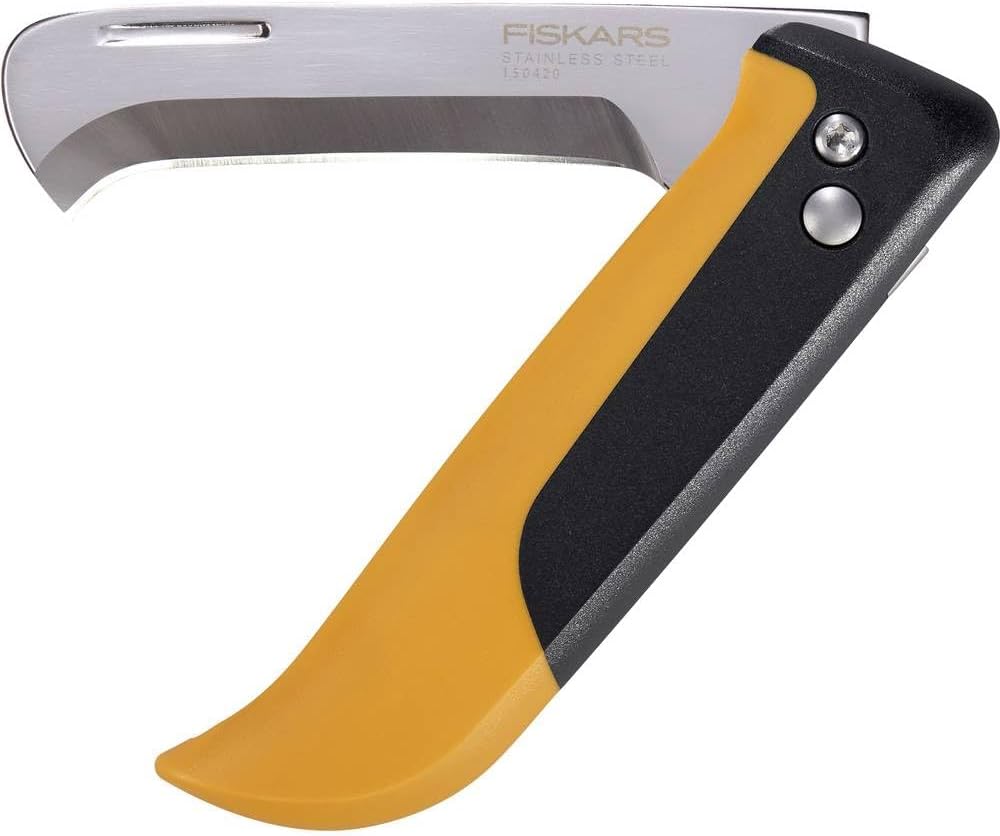 Fiskars Couteau de Récolte pliable pour Fruits et Légumes, Pour la récolte, Longueur totale : 17,8 cm, Acier Inoxydable/Plastique, Noir/Orange, X-series, K80, 1062819