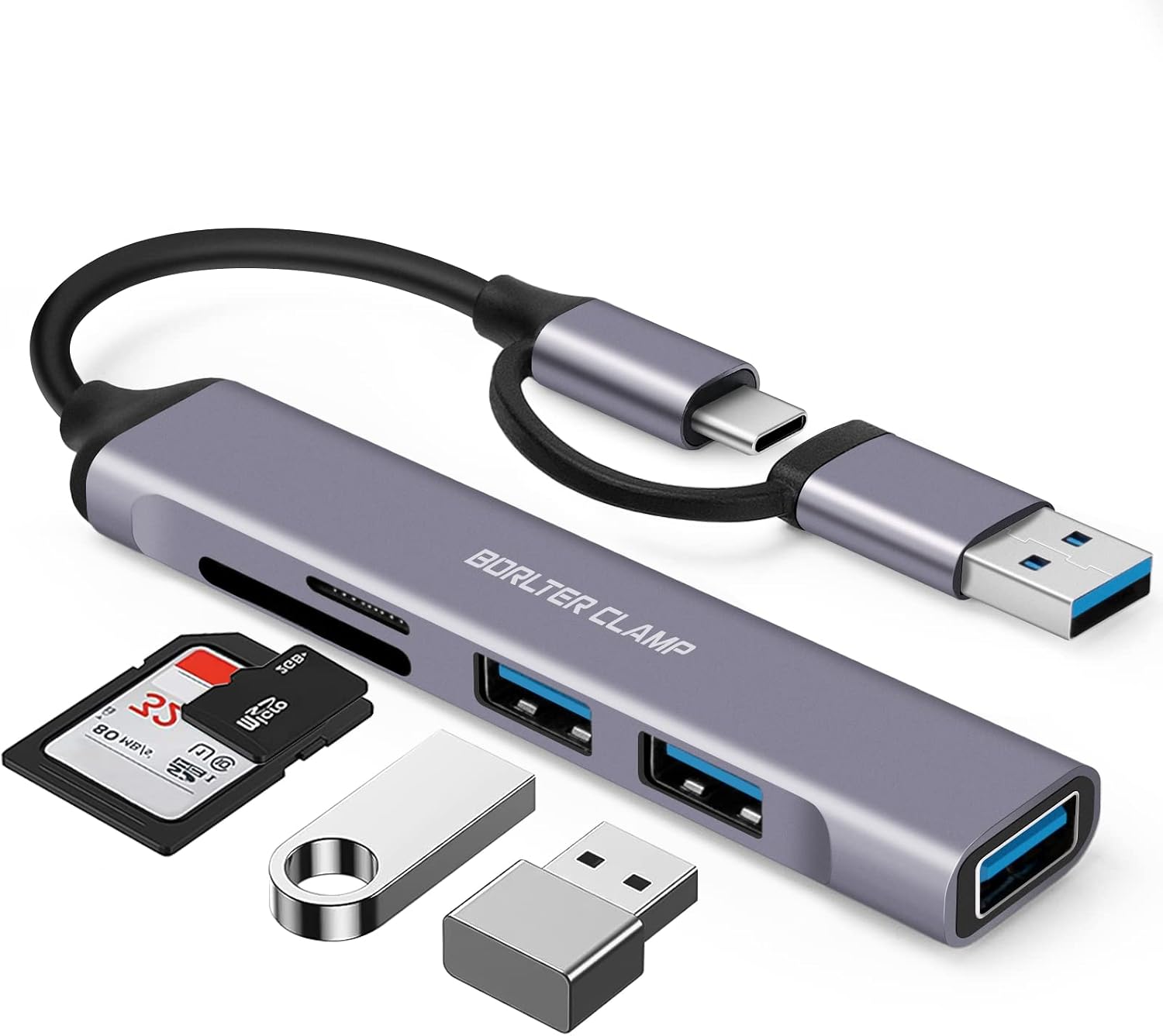 Hub USB C, Adaptateur USB C 5-en-1 avec 3 Ports USB et Lecteur de Carte SD microSD Compatible avec MacBook, Samsung Galaxy, Ordinateurs Portables, Téléphones Portables et Tablettes