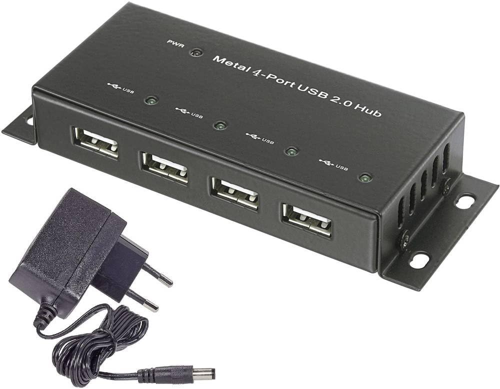 Hub USB Renkforce RF-4830984 4 Ports boîtier métallique, pour Montage Mural Noir