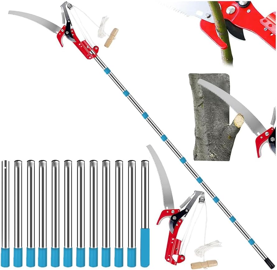 NEWFUN Scie d'élagage manuelle, réglable en hauteur sur 4 m, 1 scie pour 2 utilisations, Couper des arbres et des arbustes denses sans échelle, sécateur manuel pour branches hautes