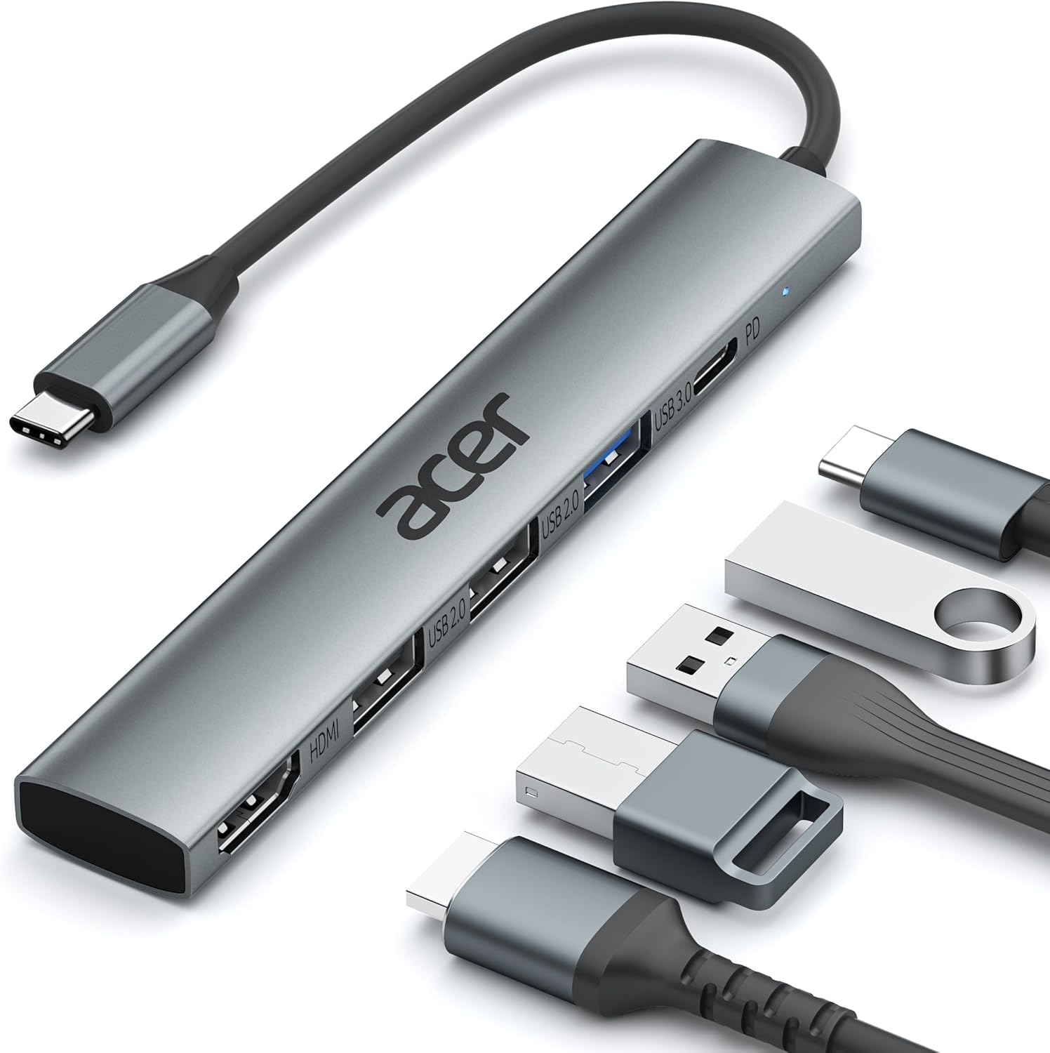 acer Hub USB C 5-en-1, Adaptateur USB C vers HDMI 4K avec PD 100W