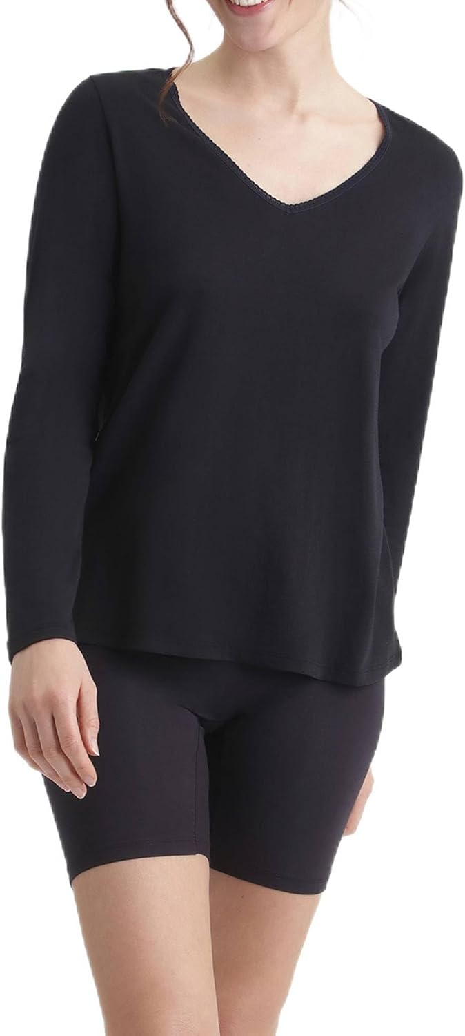 DIM Femme - T-Shirt Thermique Col V – Manches Longues x1 | Haut Chaud et Respirant | Seconde Peau Hiver | Look Féminin