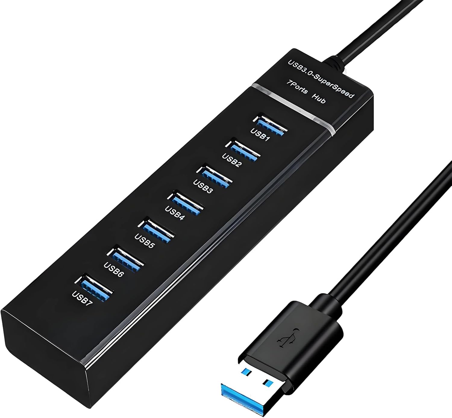 Hub USB 3.0 7 Ports Alimenté avec Câble 1,5 m, Hub-USB Multiport 5Gbps pour PC Portable Laptop MacBook, Extension USB Plug and Play pour Clavier Souris Disque Dur Clé USB Imprimante Accessoires Bureau