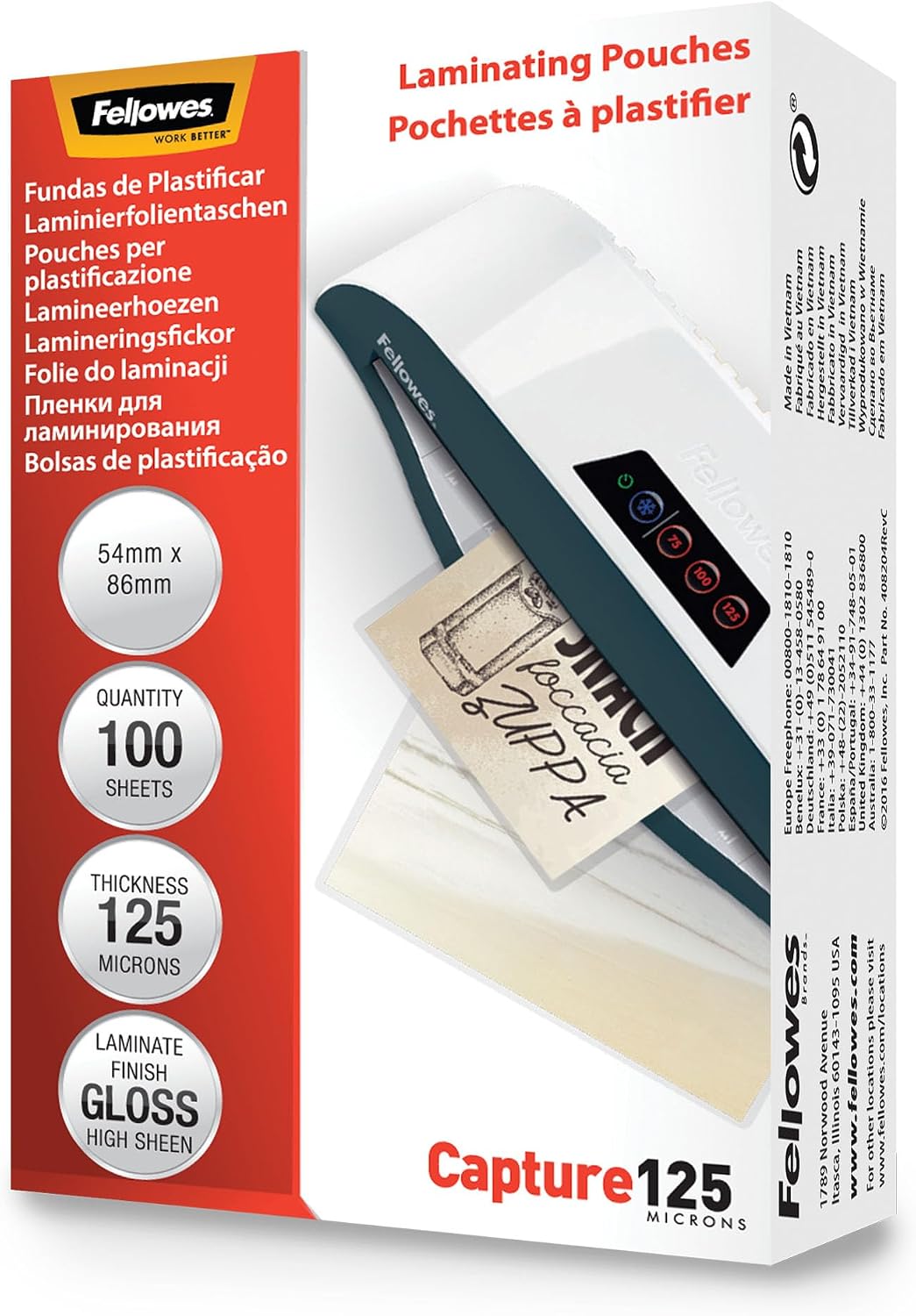 Fellowes Pochettes De Plastification Badge ImageLast 2x125 Microns, 64 x 95 mm Pack De 100 Capture 125