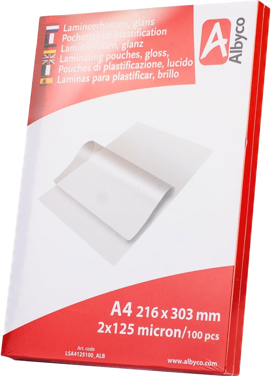100x Albyco Pochettes de Plastification -A4 (216x303mm) -Ép. 2x125 (250) µm