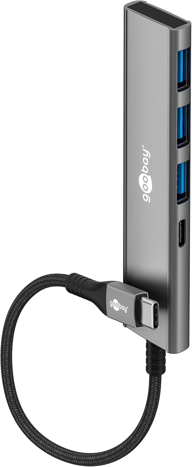 goobay Hub USB 3.2 avec 4 Ports 5Gbps Adaptateur multiport Haute Vitesse, boîtier Aluminium, Compatible avec iPhone, Android, SSD, Windows/macOS/Linux, 76562