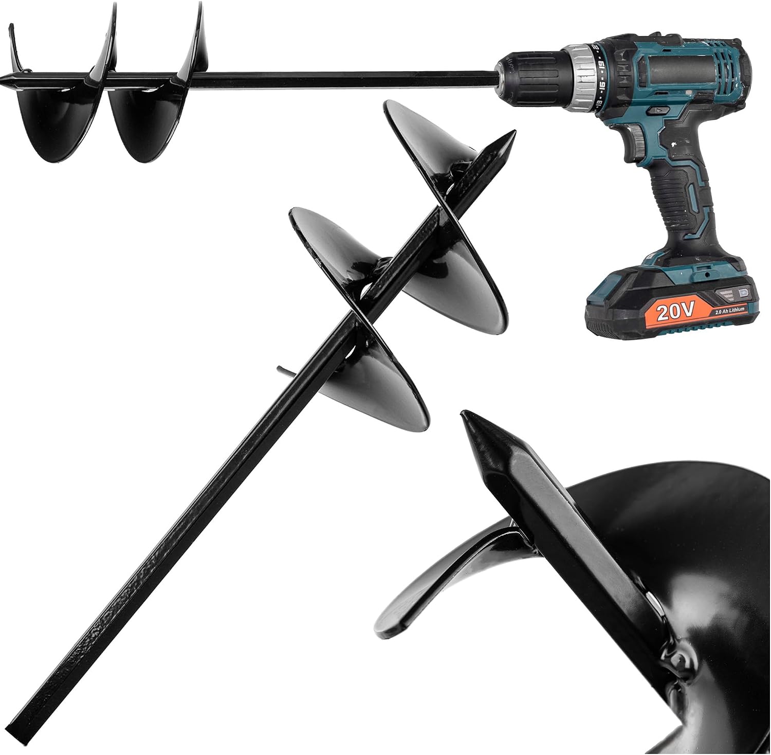 KADAX Tarière de jardinage de 60 mm pour perceuse, tarière de jardin, tarière de terre pour visseuse sans fil, tarière de plante pour jardinage, foret hélicoïdal pour percer des trous de terre