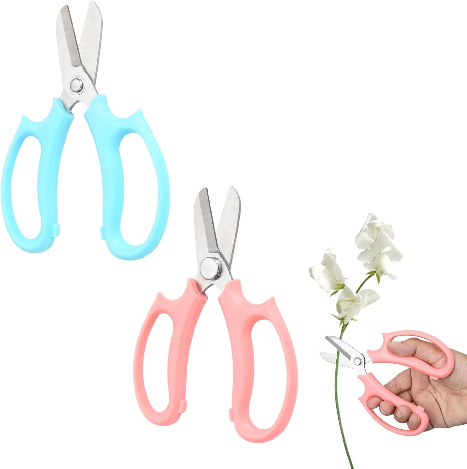 Lot de 2 Ciseaux à Fleurs Professionnels Petits Ciseaux de Jardin Sécateur Convient Pour Le Jardinage de Précision (Rose, Bleu)