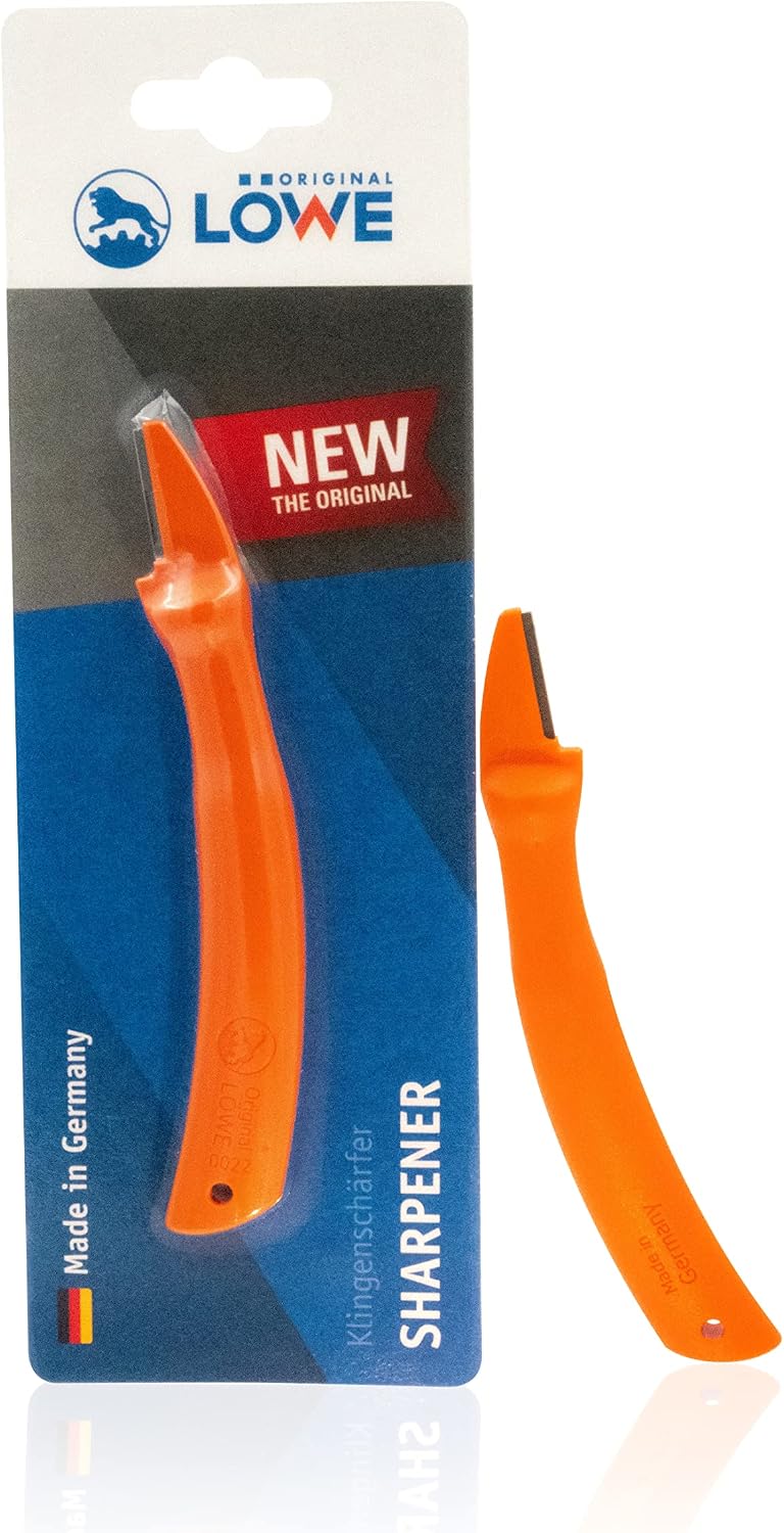Original LÖWE Aiguiseur à lames - 0022 | Coupe-ciseaux de jardin industriels avec manche en polyamide pour affûter la lame | Fabriqué en Allemagne, Orange