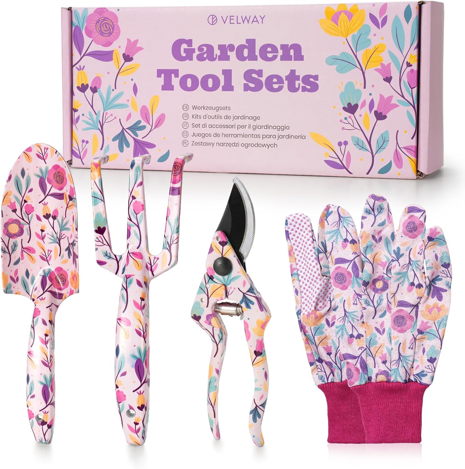 Velway Ensemble d’Outils de Jardinage 5 Pièces avec Gants Coffret