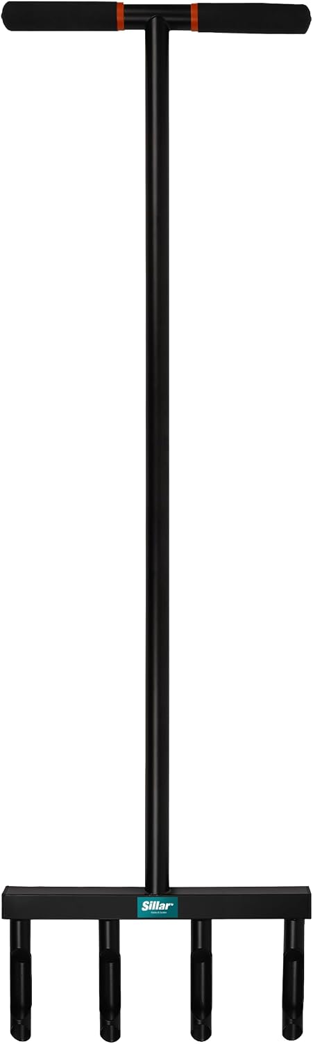 Sillar Aérateur de Pelouse, 4 Pointes 12 cm, Acier Carbone, Poignée T