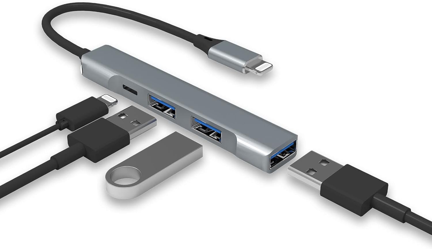Hub USB Lightning vers USB [certifié Apple MFi] Hub USB OTG 4 en 1 avec 3 ports USB 3.0 et port de charge rapide pour iPhone/iPad Compatible avec microphones USB/clé USB/clavier/souris/carte son USB