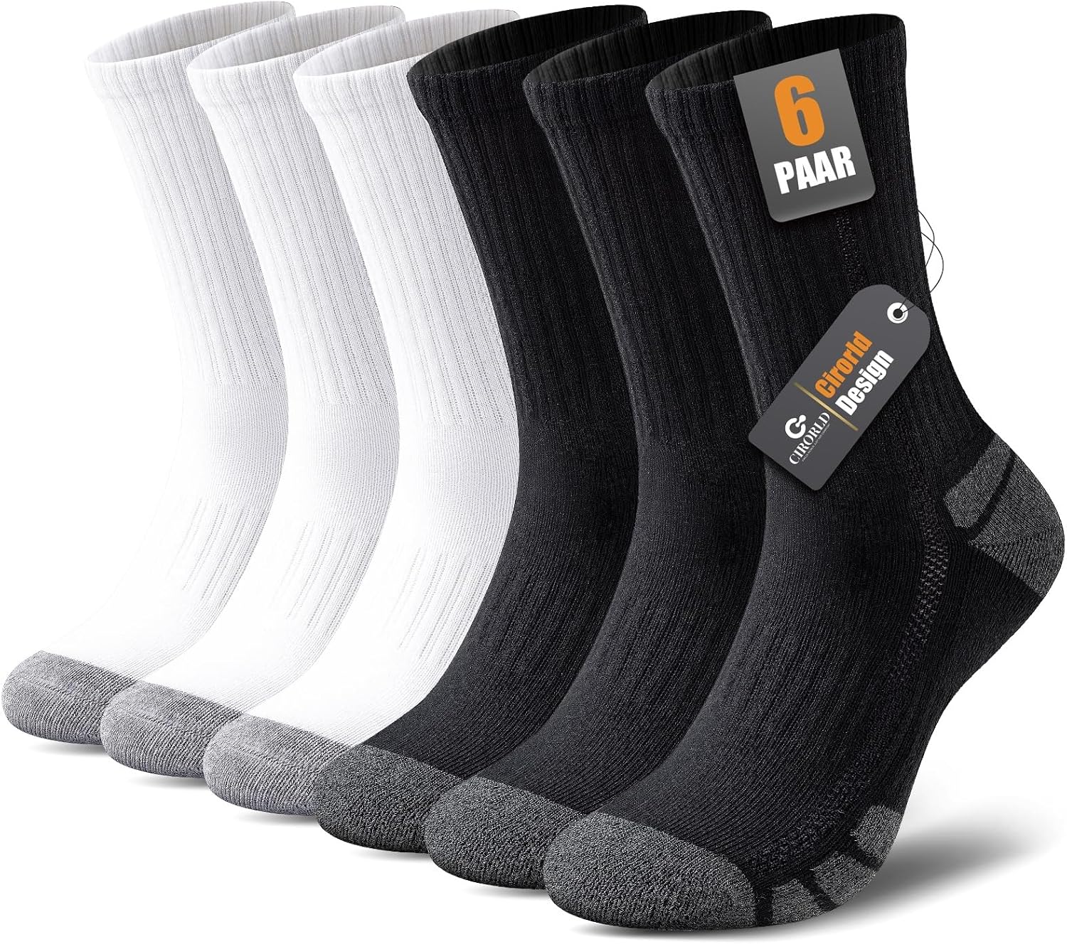 Cirorld Chaussettes Sport Homme Femme, 6 Paires, 80% Coton, pour Running