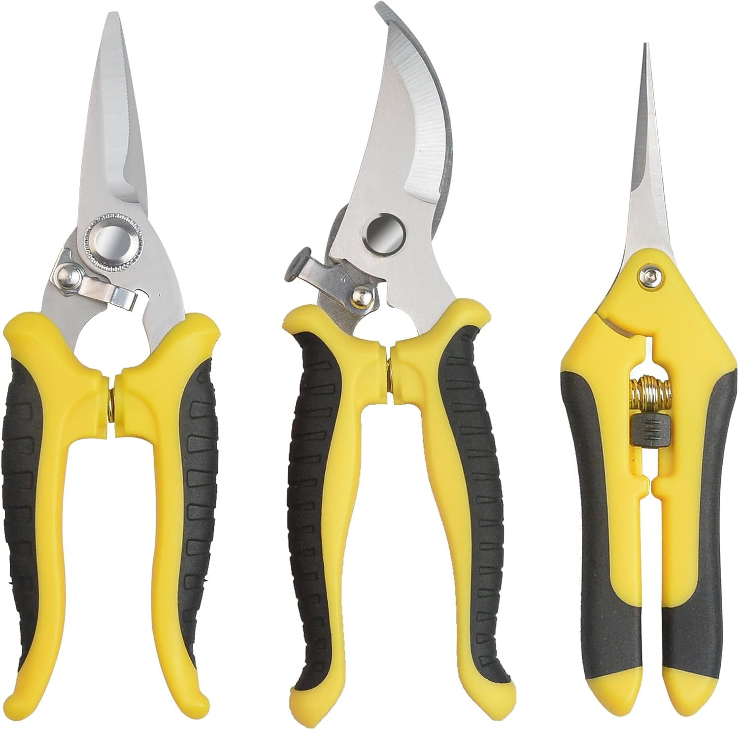 3 pièces Sécateur de Jardin Acier Inoxydable Professionnel-Jaune