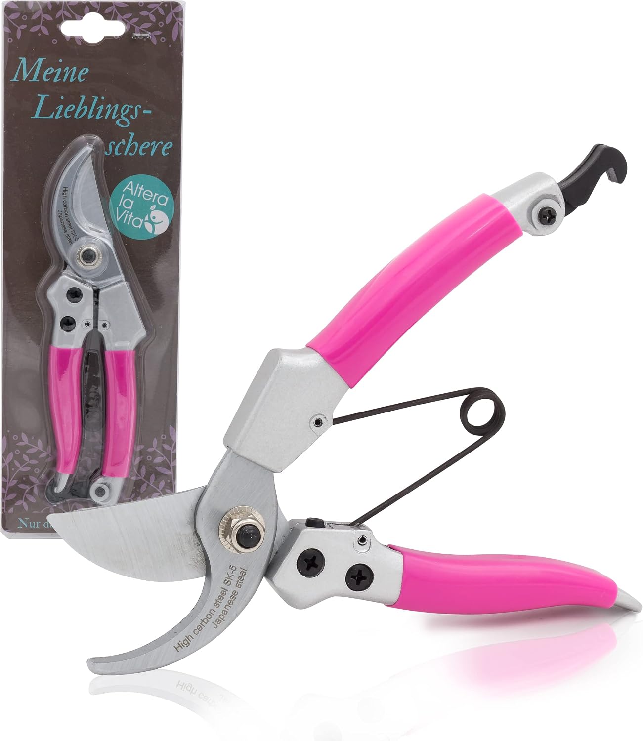 Ciseaux de Jardinage Professionnels pour Les gauchers et droitiers avec Lames en Acier SK5 tranchantes 18 cm Rose/Rose ou Noir Rosa
