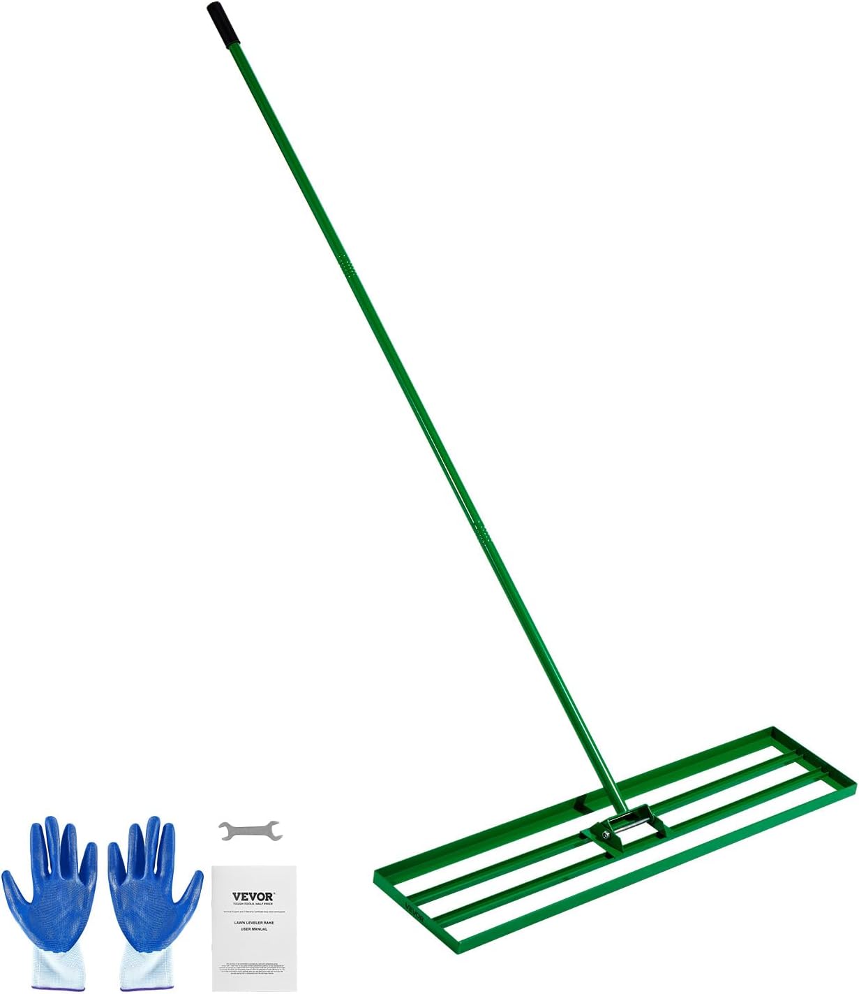 VEVOR Râteau de Nivellement de Pelouse 121,5x25,2 cm Raclette à Gazon avec Manche en Acier 198 cm Râteau Niveleur pour Jardin, Terrains de Golf, Exploitations Agricoles, Sable, Terre, Compost, Mousse