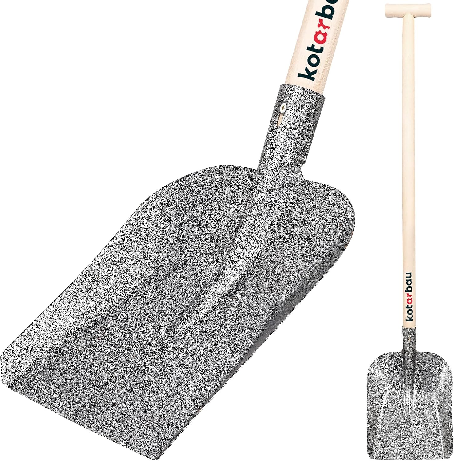 KOTARBAU® Pelle robuste 285 x 230 mm - Pelle de jardin pour un diamètre de manche de 38 mm - Pelle en acier pour ramasser des matériaux en vrac AVEC MANGETTE EN BOIS