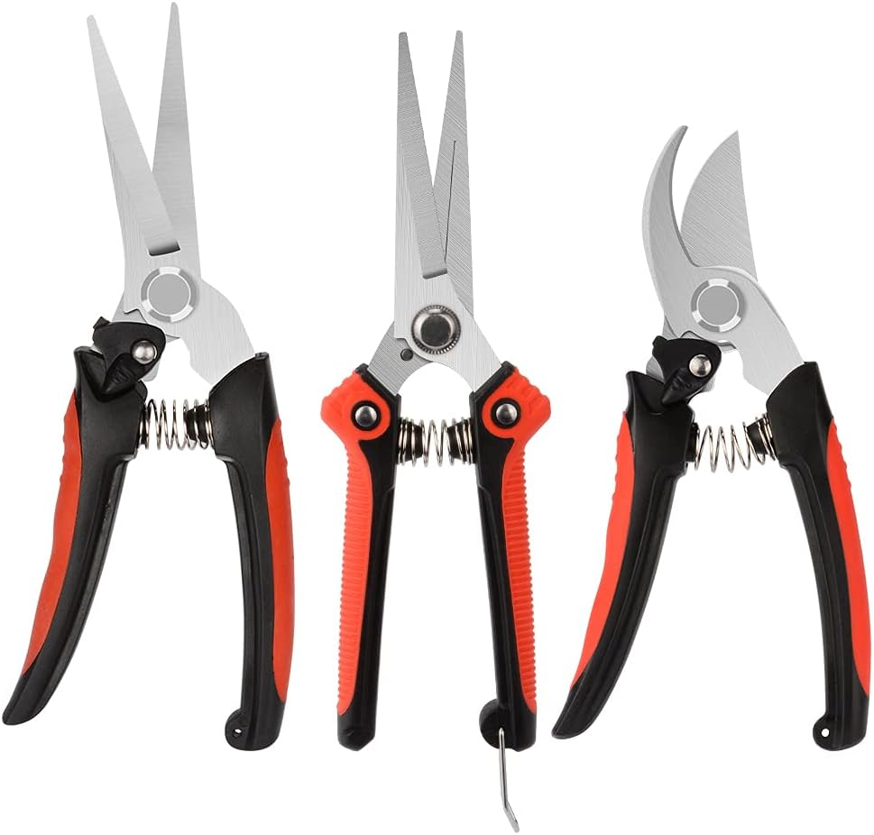 J&D Sécateur Jardin Set, Professional Sécateur Main Bypass Cisailles d'élagage Ciseaux à Fleurs Cisailles à Haie pour Travaux de Jardin et Pelouse, Verrou à Ressort en Acier Inoxydable - 3 Pièces