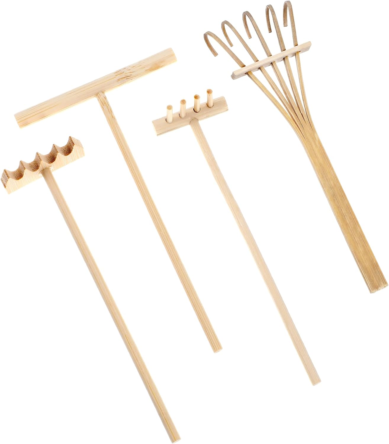 Mabor Mini râteau de jardin zen miniature pour table - Accessoires de jardin zen - Petit râteau en bambou pour la maison, le bureau, le jardin