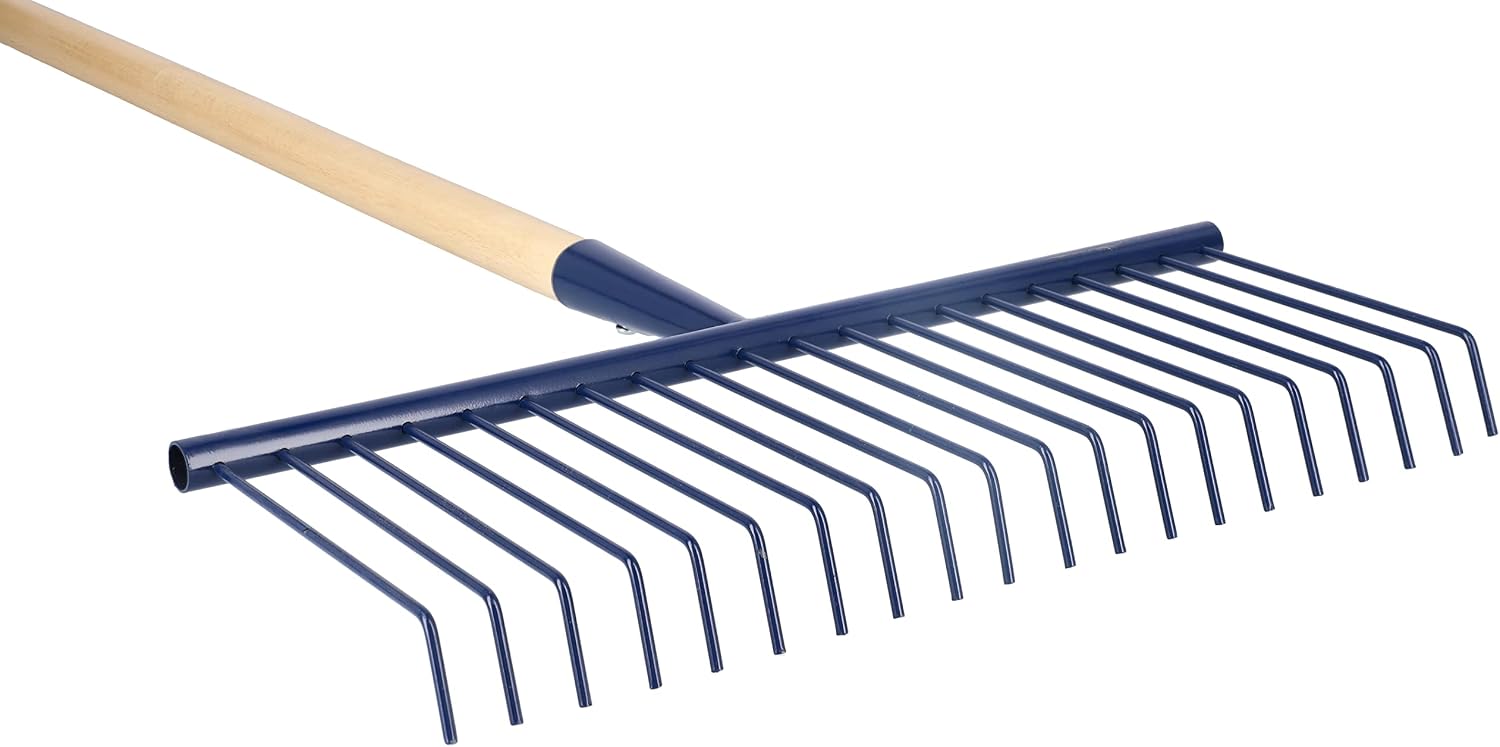 KOTARBAU® Rateau à Feuille - Rateau Jardin - Stahldraht - 40,5 cm - Manche en Bois 143 cm - avec Longues Dents - Balai à Gazon - Outil Jardin pour Herbe et Feuilles - Bleu Foncé