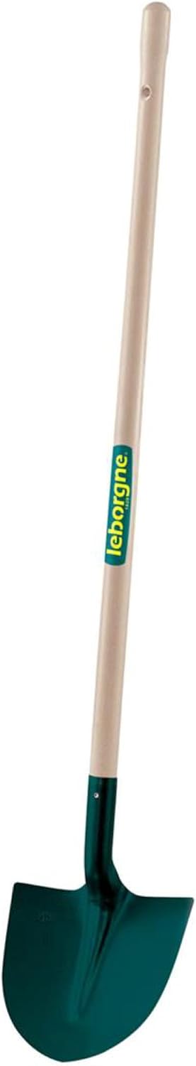 Leborgne, Pelle Ronde Tole 27 cm Manche Bois 130cm Certifié PEFC 100%, Tête en acier trempé en totalité pour une meilleure résistance à l’usure, Pour manipuler la terre, le gravier, le sable
