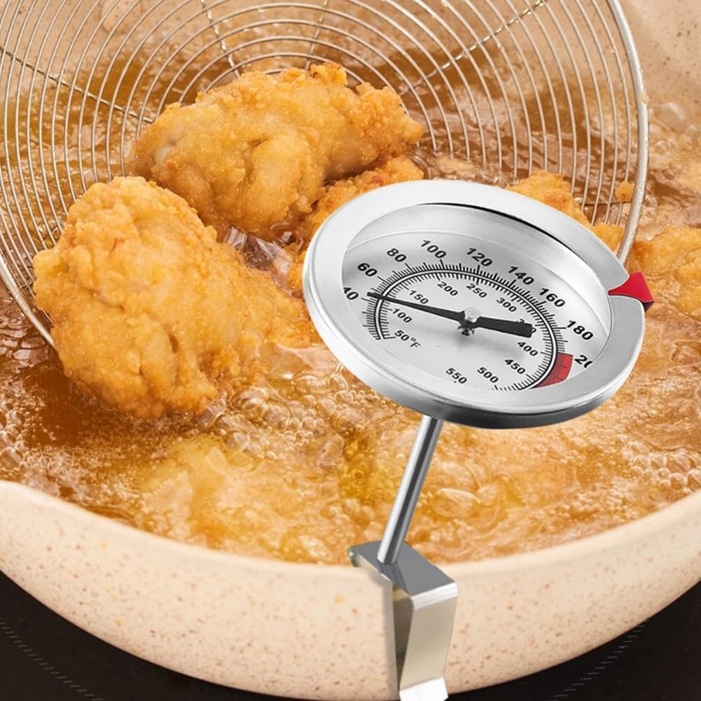 ReachMall Thermomètre à huile en acier inoxydable à lecture rapide haute température pour frire, griller, pâtisserie, confiserie, cuisine 23 cm