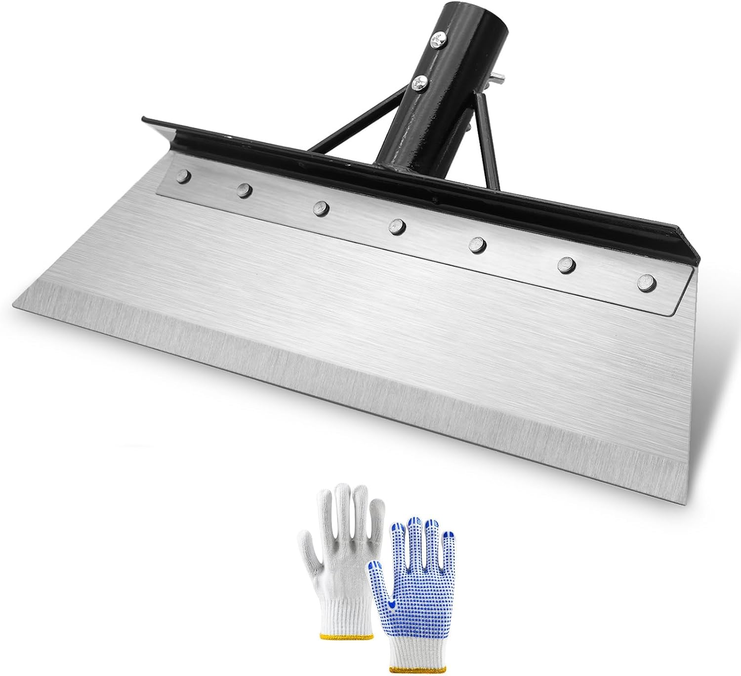 Kit de grattoir de jardin - Lame en acier inoxydable de 21 cm avec manche de 120 cm et gants à 3 sections - Éliminateur de mousse et de glace pour terrasse, allée et neige - Kit de pelle de jardin