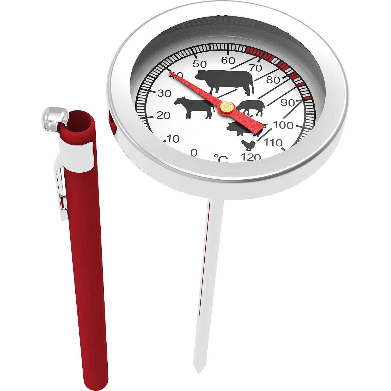 Browin 100600 Thermomètre de Cuisson en Acier Inoxydable | avec Échelle Graphique 0-120°C | pour Cuire, Fumer et Cuire les Viandes