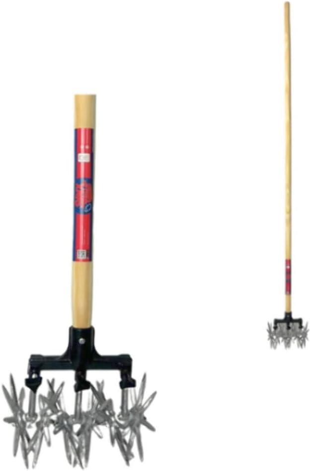 Cultivateur De Jardin À Rouleaux 21 Cm avec Manche Bois 150 Cm, Emietteur De Terre pour Outillage Jardin, Dameuse Manuelle pour Potager Et Massifs Soignés