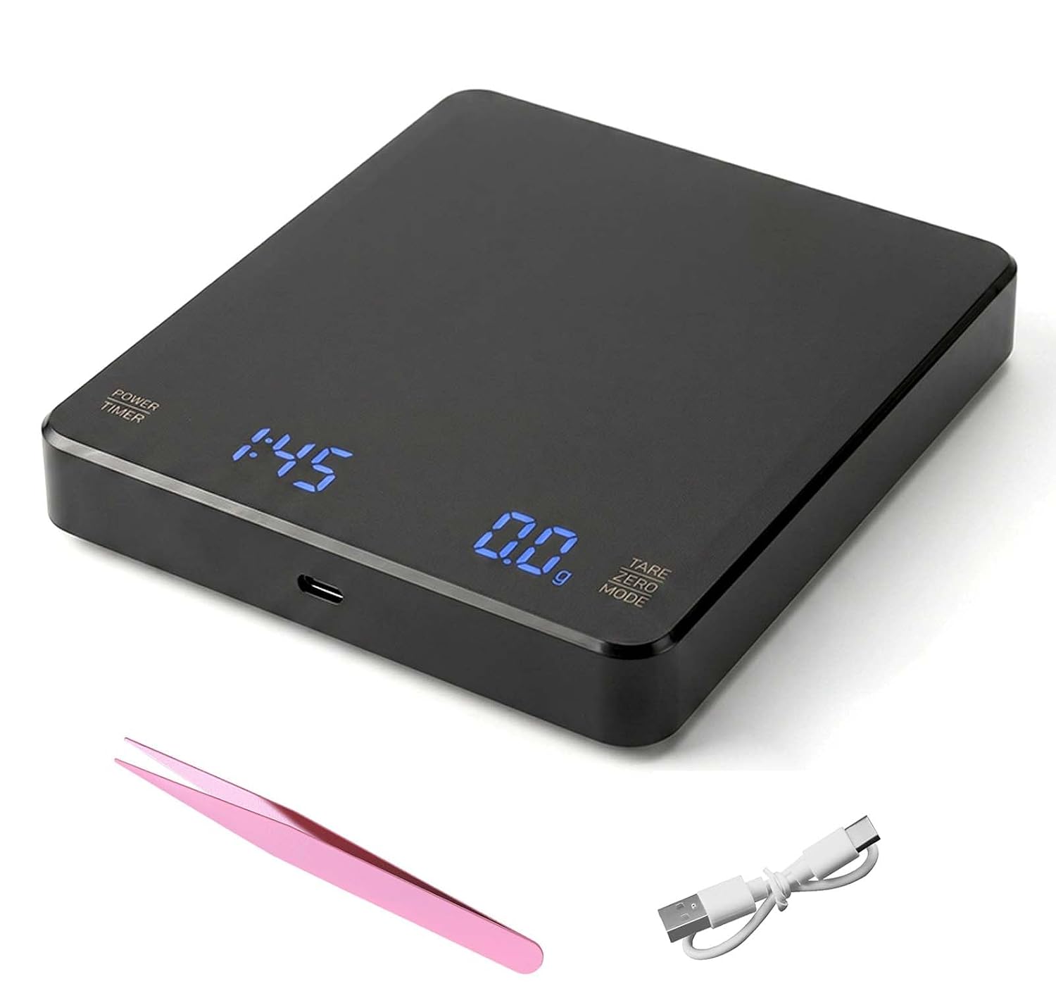 Balance café noire 0,1 g avec minuteur USB C capacité 3000 g et pince