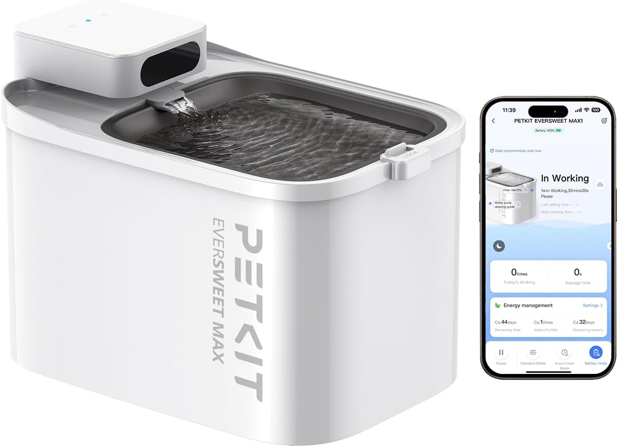 PETKIT Fontaine à Eau Intelligente pour Chats, 3L sans Fil, Longévité de la Batterie, Modes de Débit Multiples, Ultra Silencieuse 26dB,Facile à Nettoyer, Contrôle Via App Bluetooth Courte Portée
