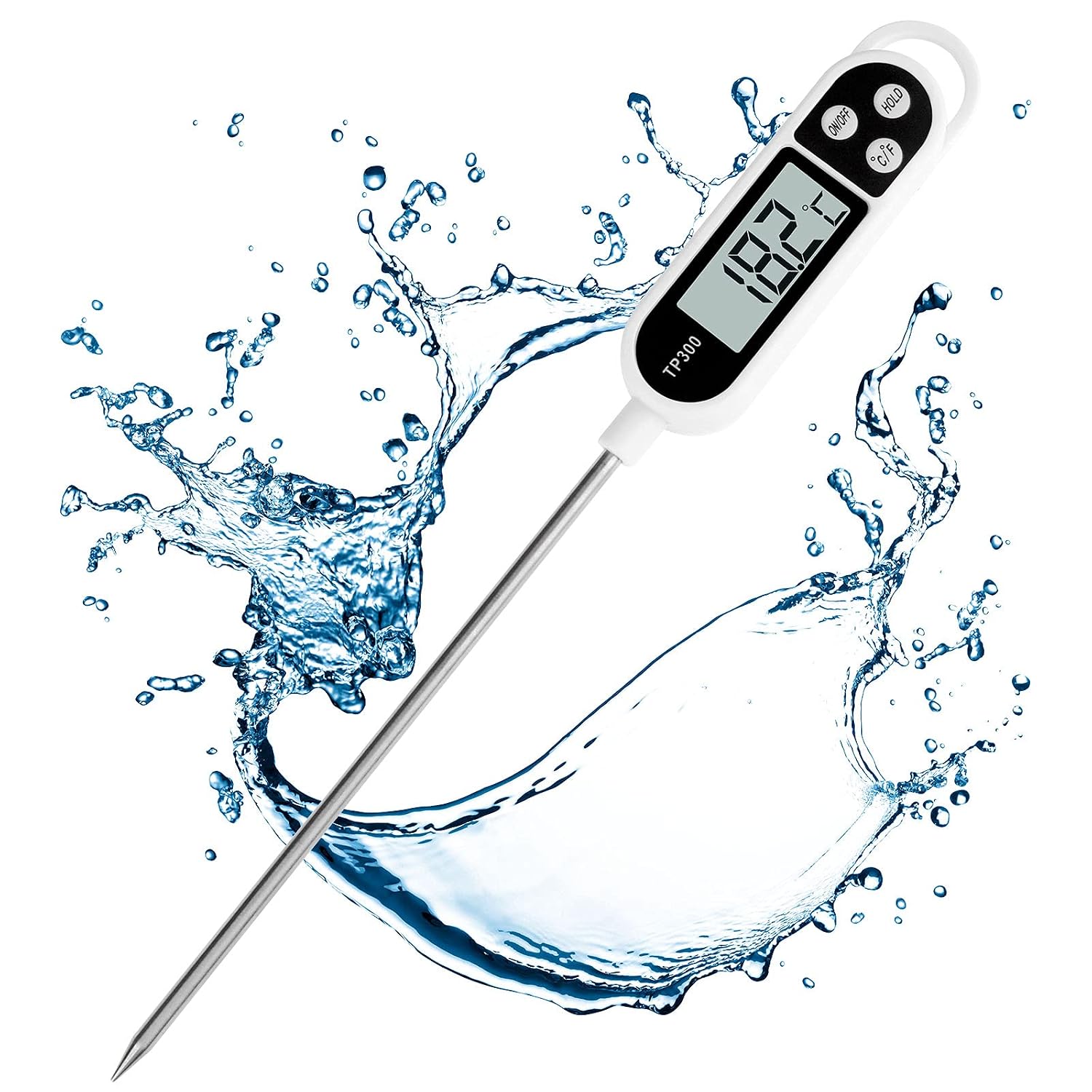 Thermomètre Cuisine Numérique Digital avec Sonde Longue, Lecture Instantanée Thermomètre Cuisson, Viande, Huile, Lait, Vin, BBQ et Eau Chaude