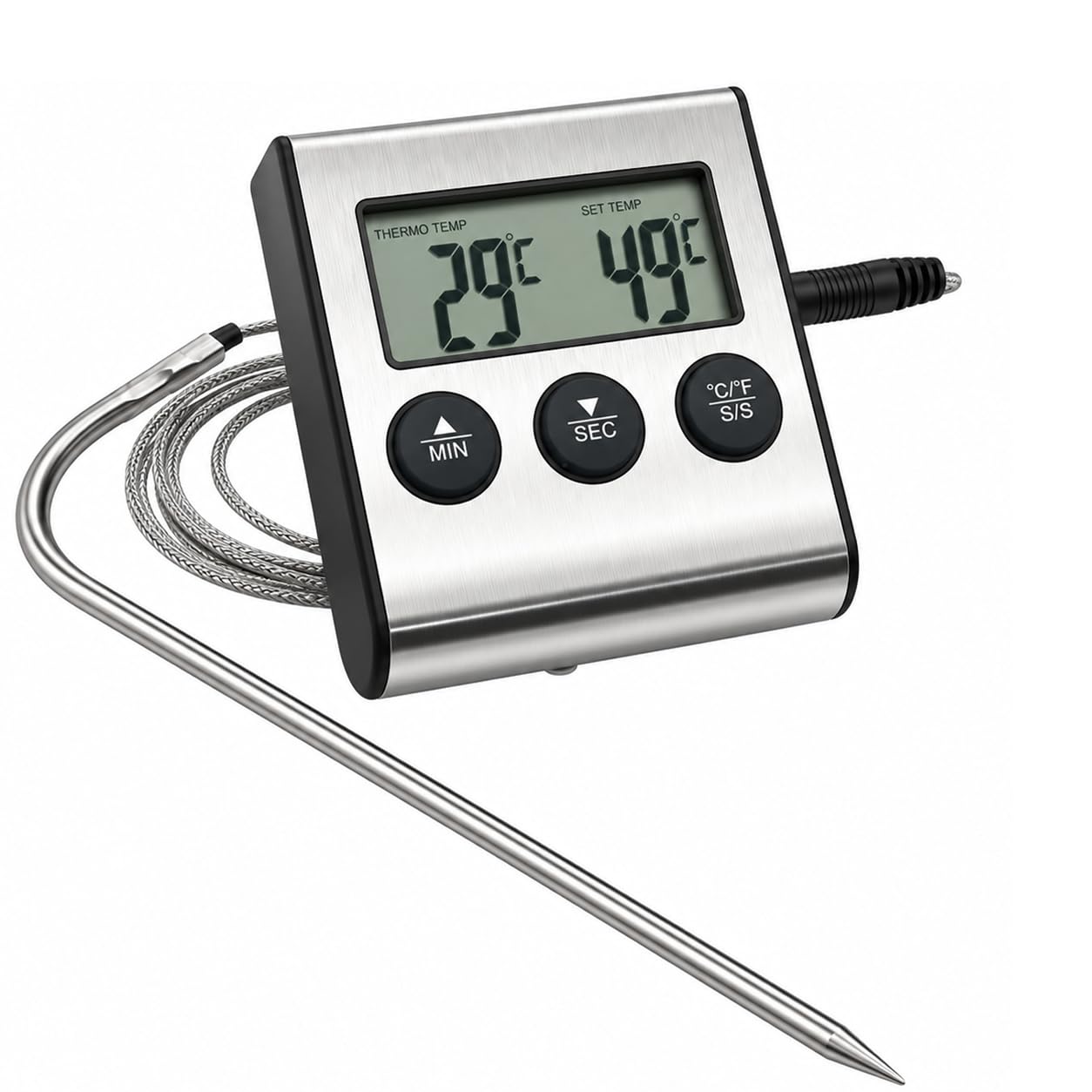 Thermomètre pour Viande Numérique à Inoxydable Sonde avec Grand Écran LCD